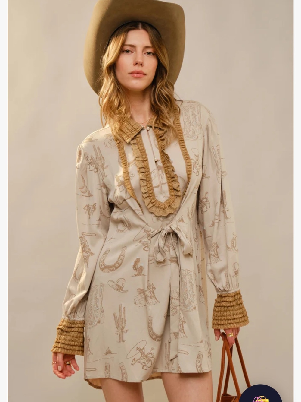 NWT blue b Sunset Canyon Western Shirt in Dusty Blue and Tan